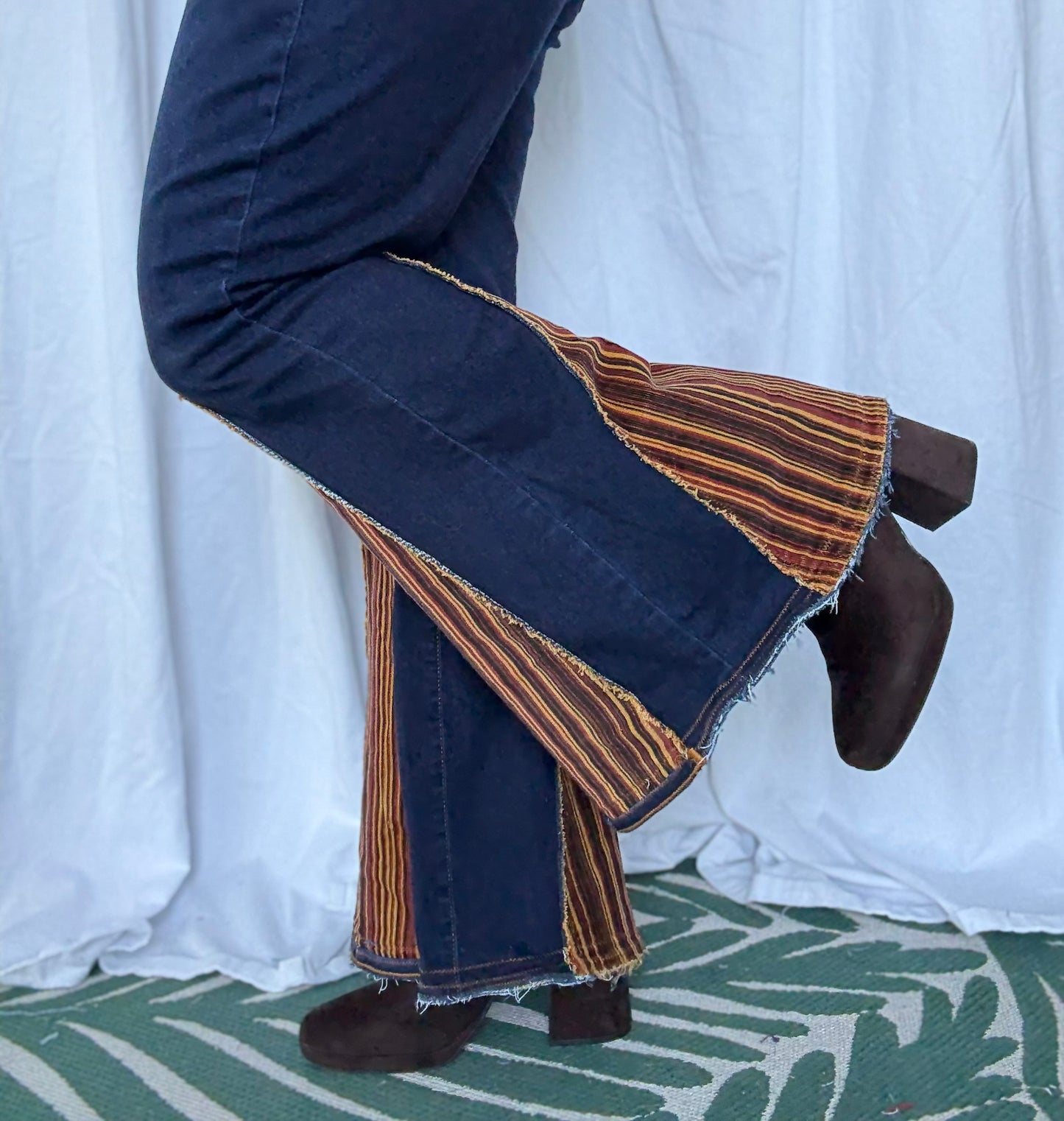 Striped Bell Bottom Jeans (size 18)ā Handmade Retro Boho Flares š»š