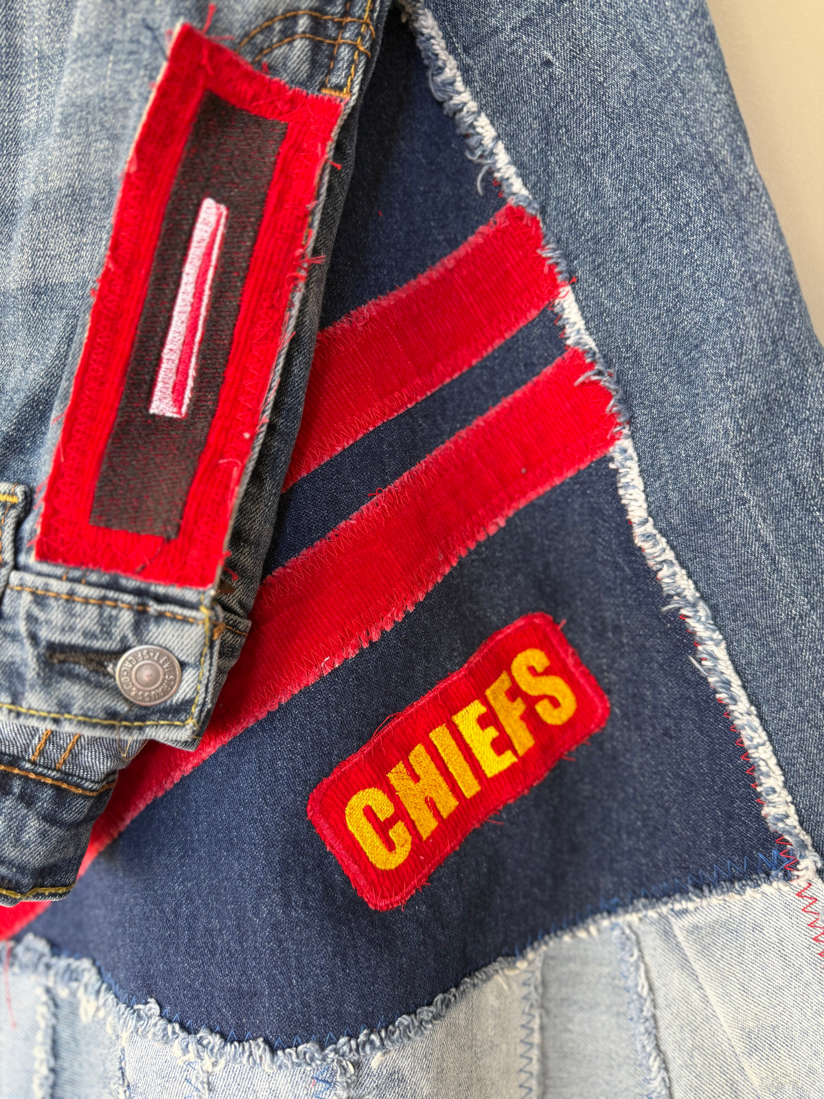 Size 34x34- Kansas City Chiefs Upcycled Denim