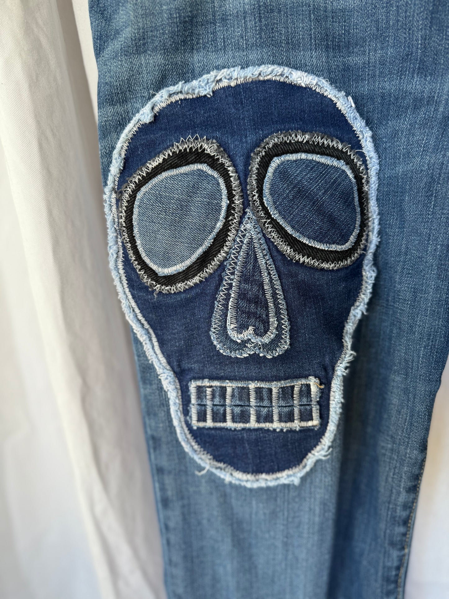 Skull Bell Bottom Jeans (size 12)– Edgy Boho Statement Pants