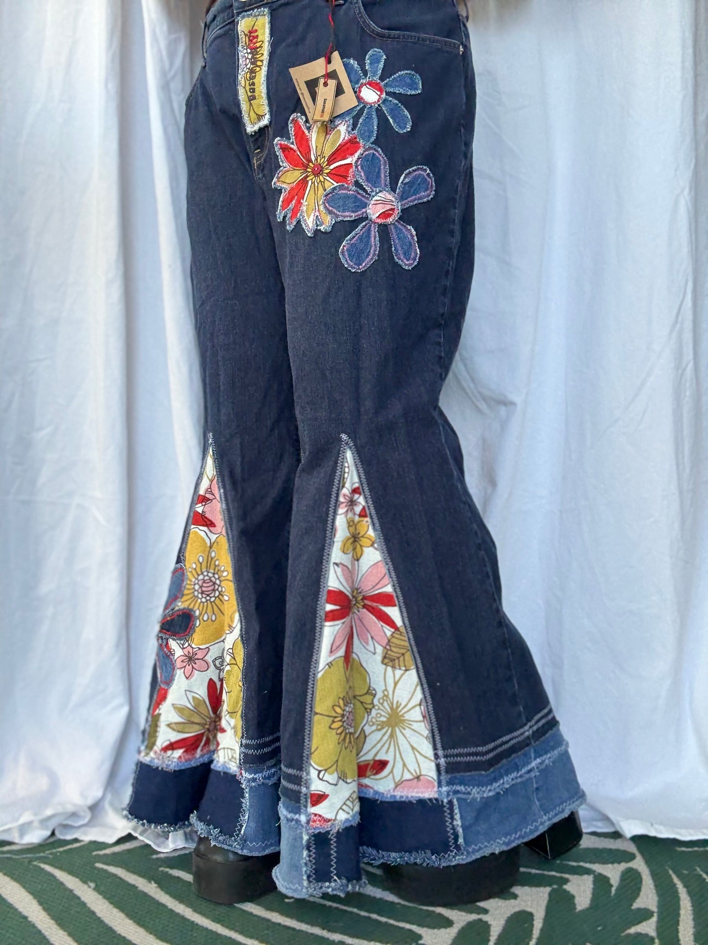 Floral Bell Bottom Jeans (size 20)– Retro Flower Power Flares