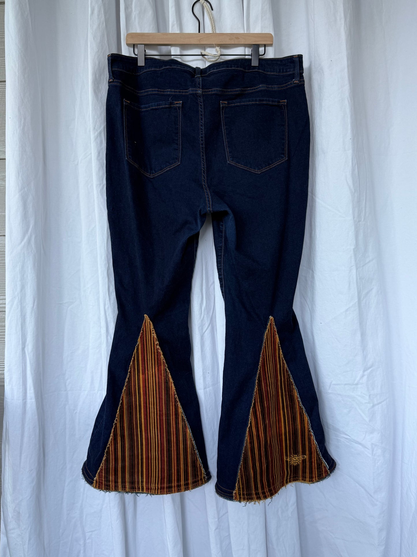 Striped Bell Bottom Jeans (size 18)ā Handmade Retro Boho Flares š»š
