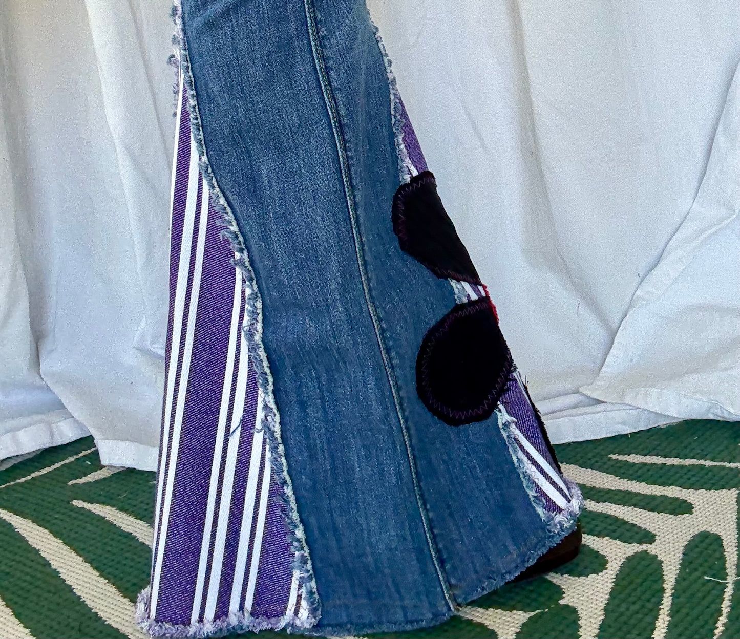 Purple Stripe & Velvet Flower Bell Bottom Jeans (size 4)