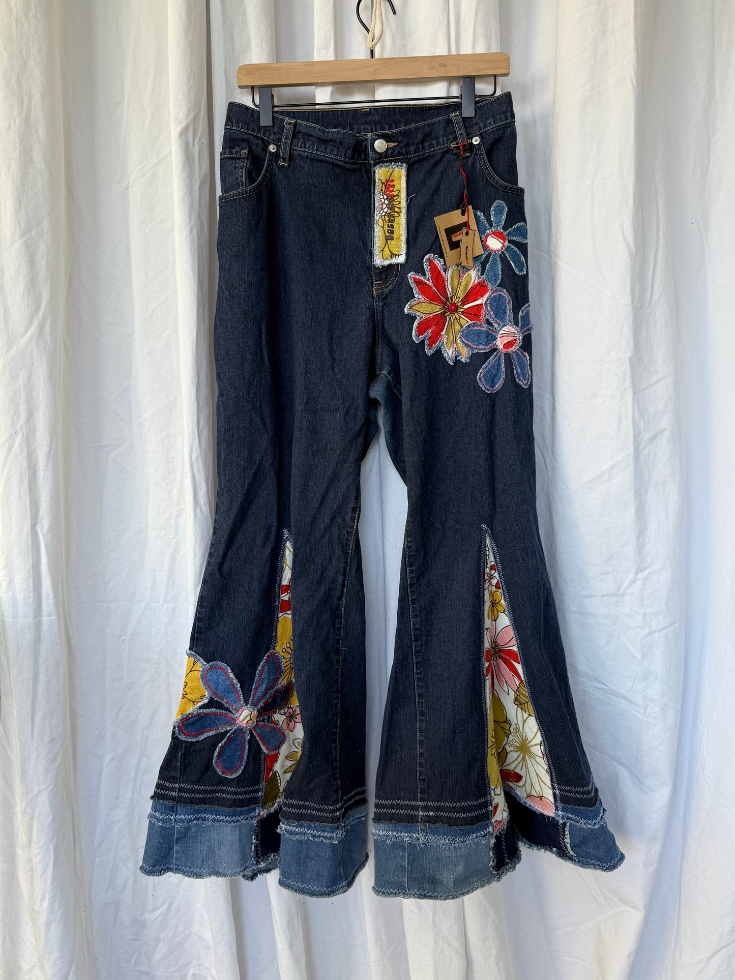 Floral Bell Bottom Jeans (size 20)– Retro Flower Power Flares