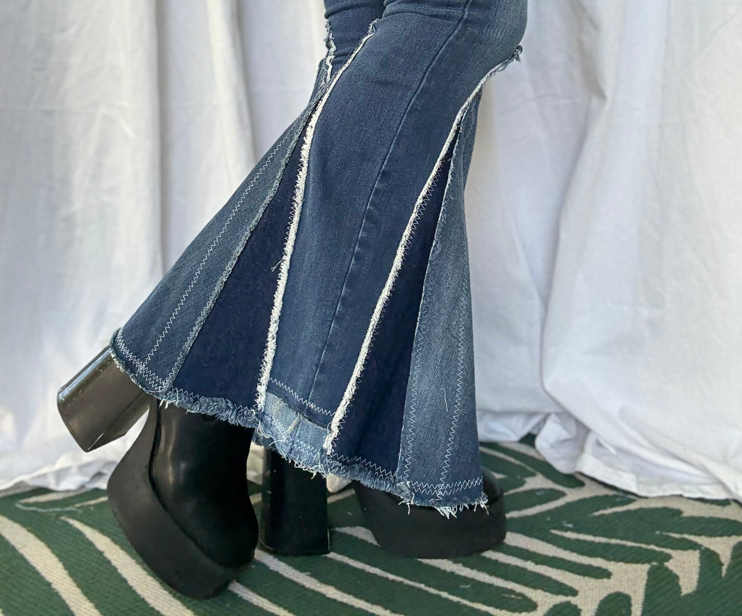 Chiefs Bell Bottom Jeans (size 6) – Red Flower Appliqué
