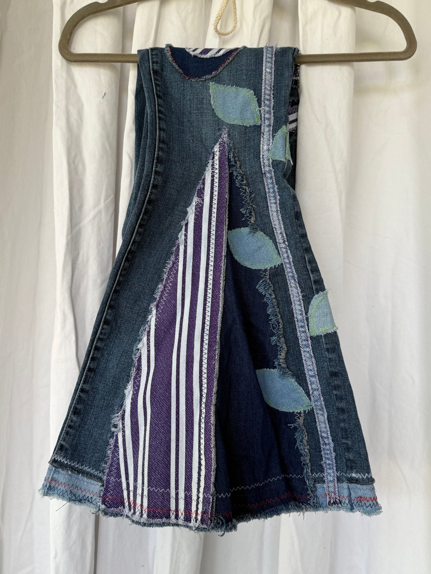 Striped Bell Bottom Jeans (size 6)– Retro Floral Appliqué
