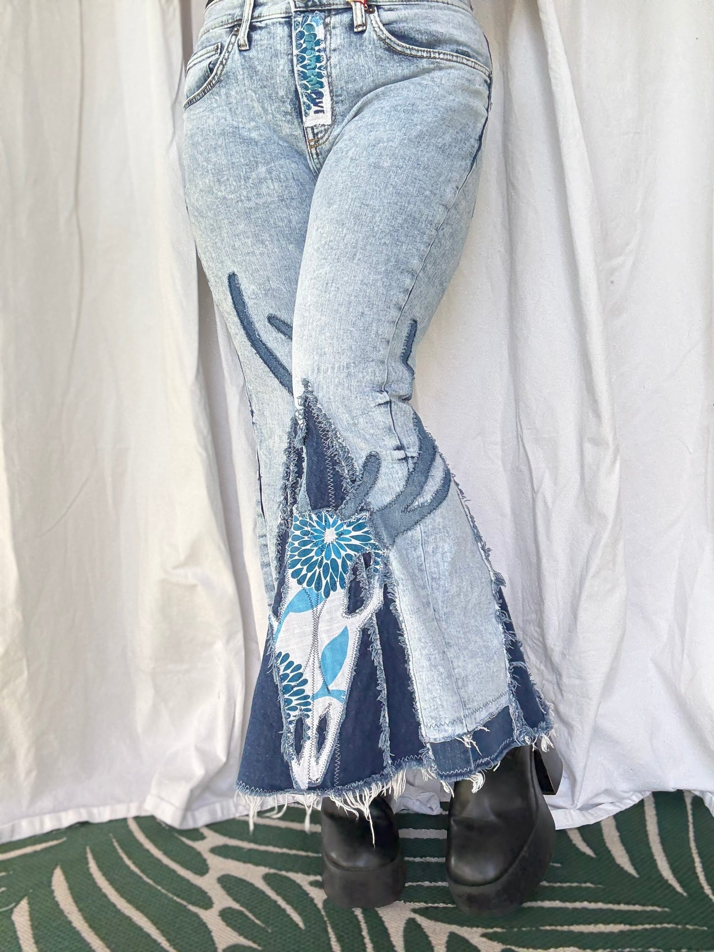 Western Boho Skull Appliqué Bell Bottoms (size 10)