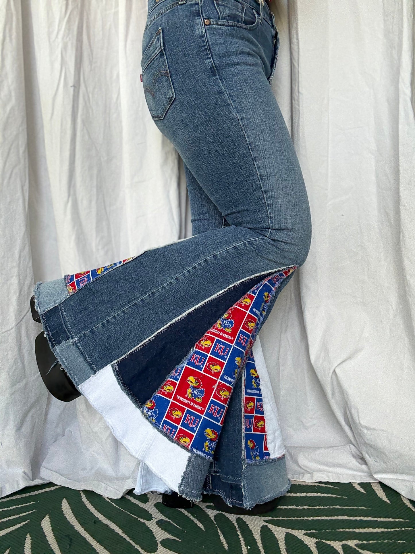 KU Jayhawks Bell Bottom Jeans (size 10)– Handmade Retro Flare