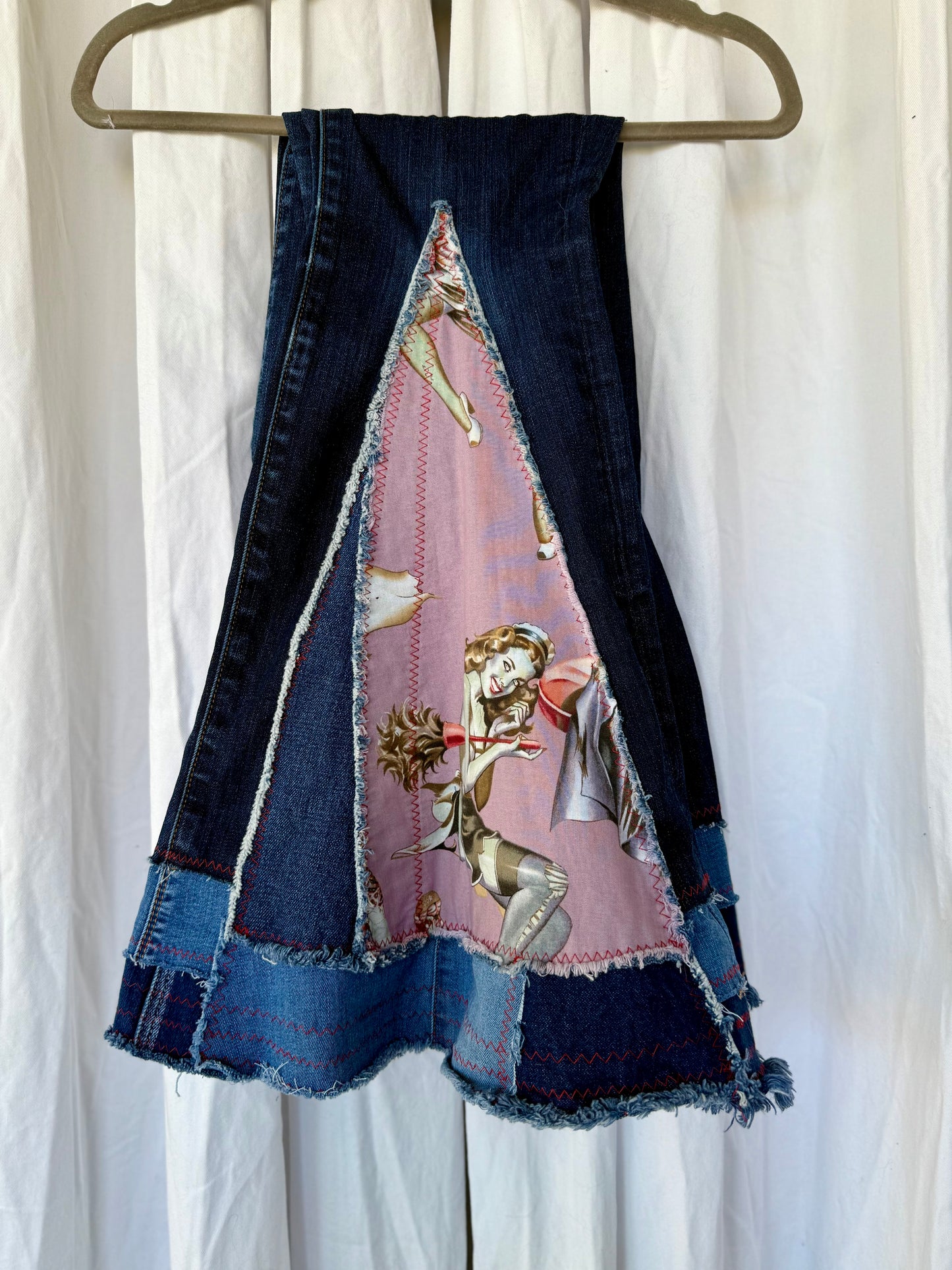 Retro Zombie Pin-Up Upcycled Bell Bottom Jeans ( size 1)