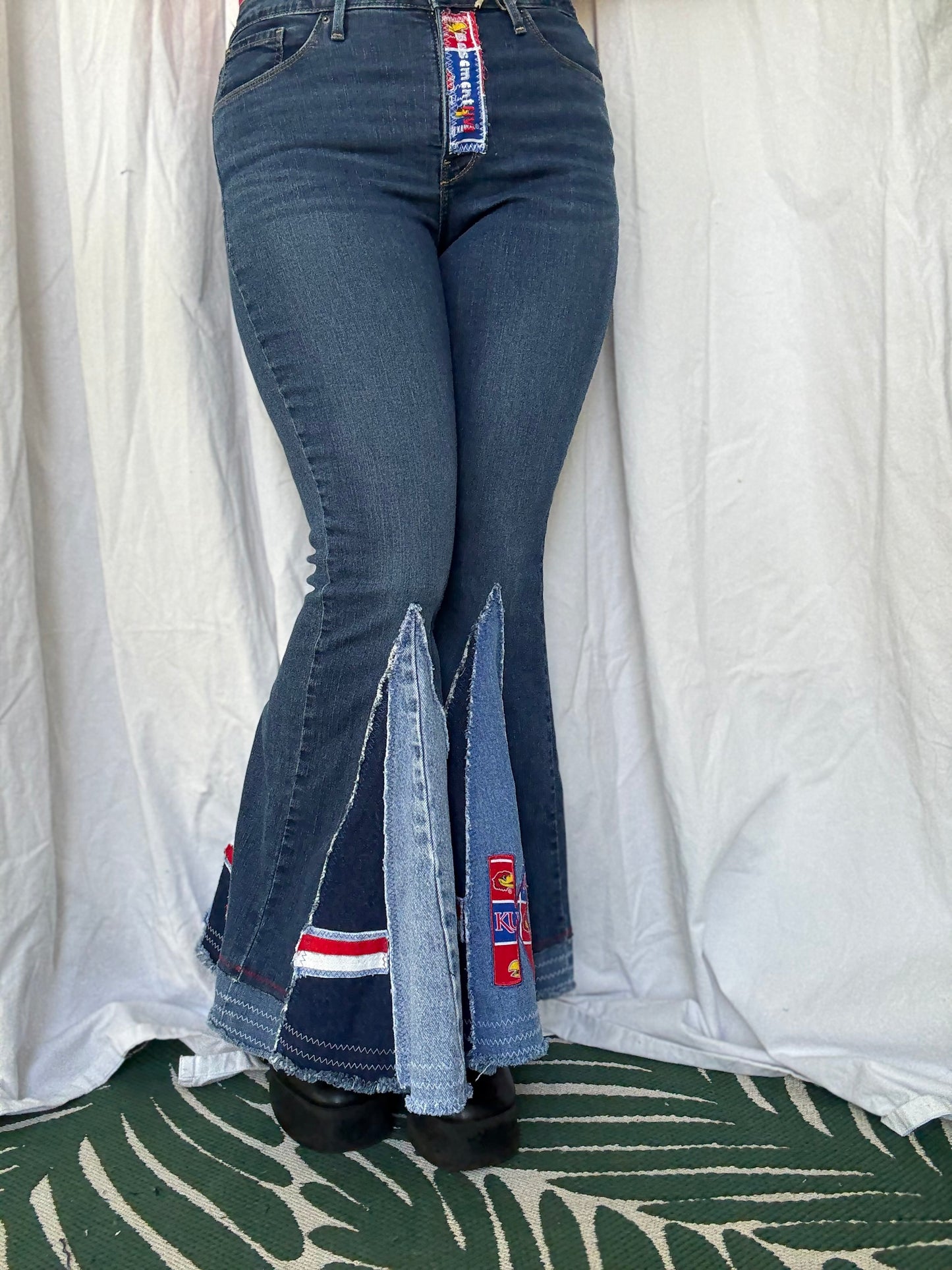 KU Jayhawks Bell Bottom Jeans (size 8) – Upcycled Retro Flare