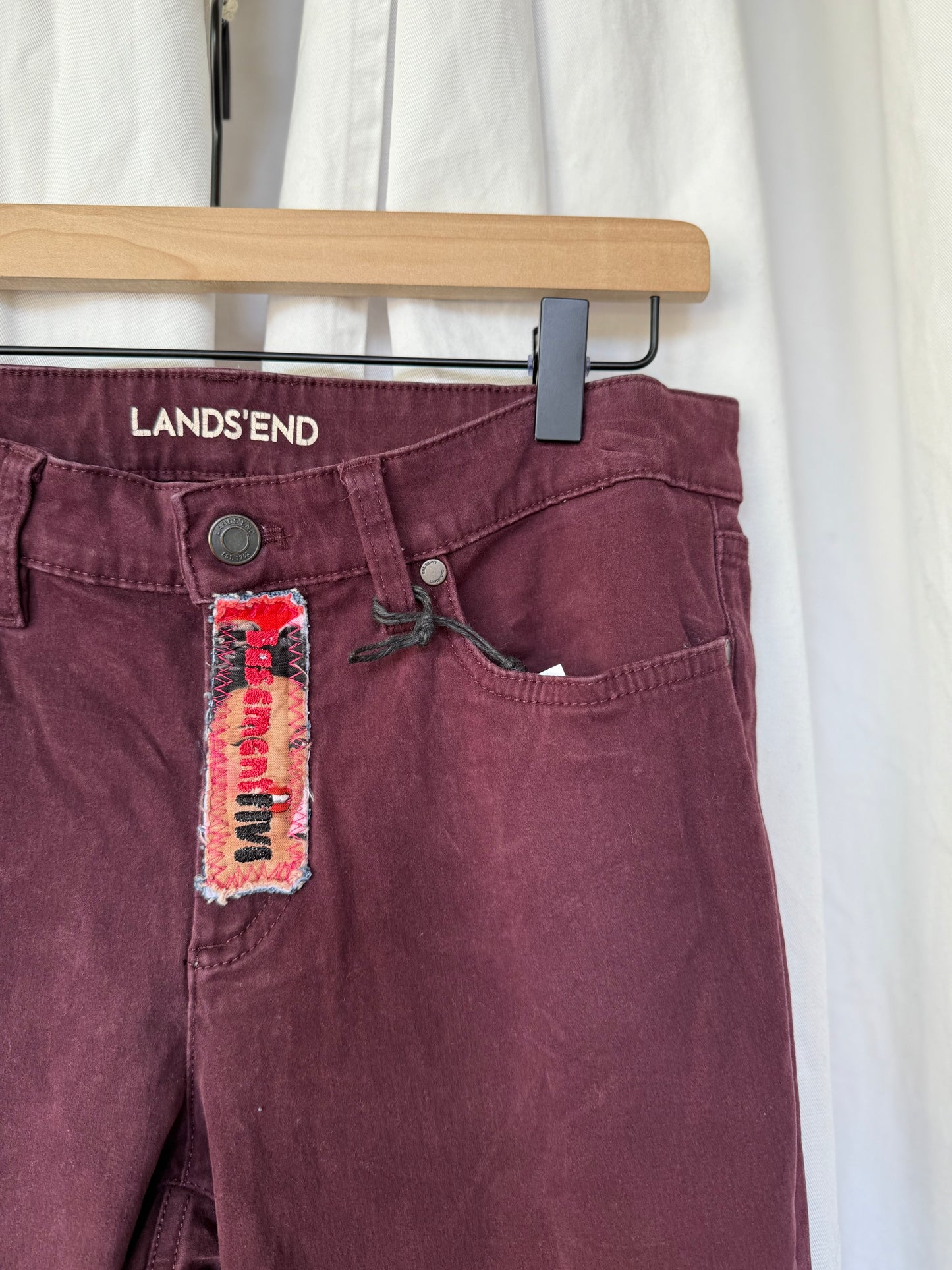 Burgundy Pin-Up Bell Bottom Jeans (size 8)– Retro Glam Statement Pants