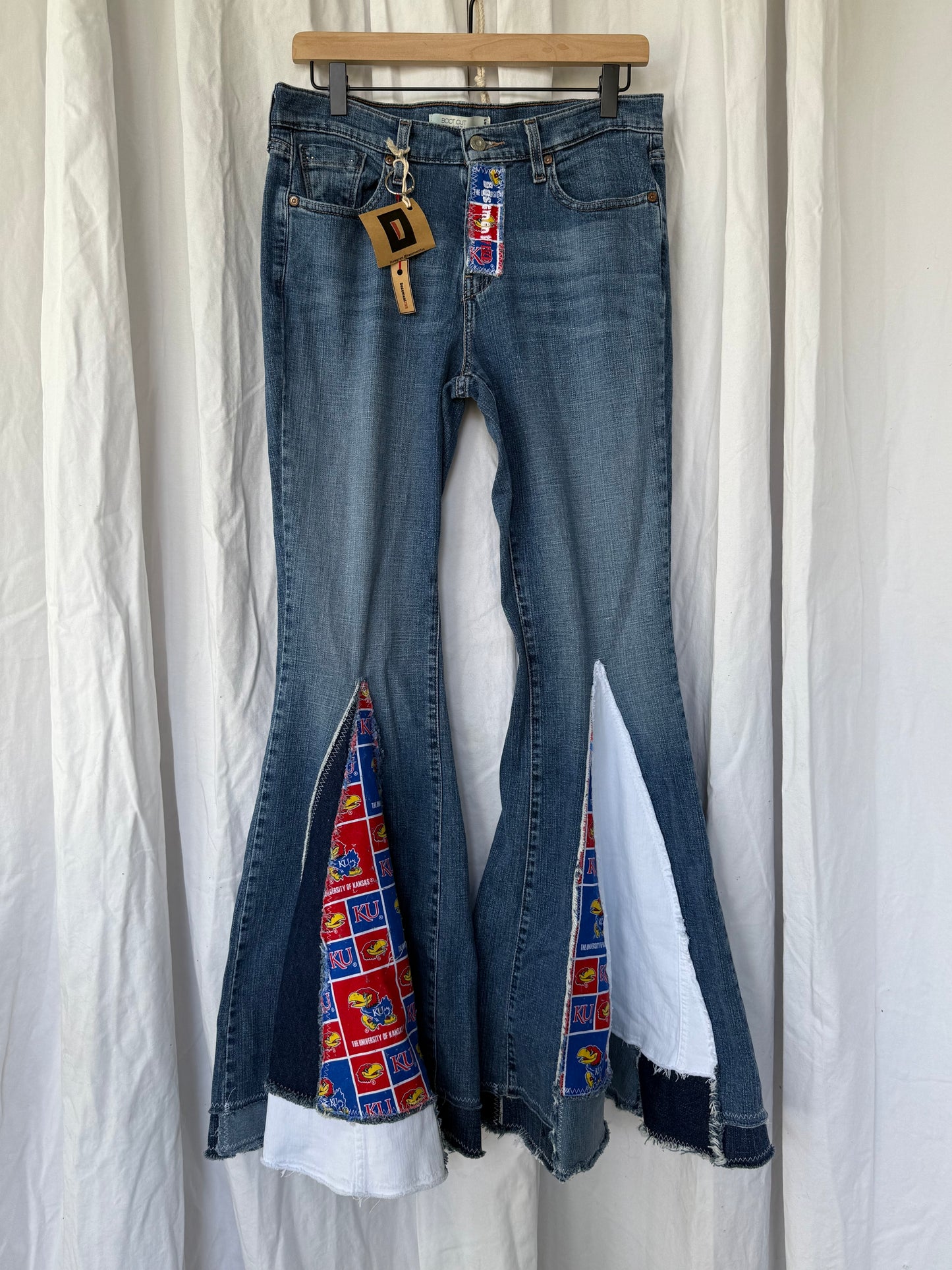 KU Jayhawks Bell Bottom Jeans (size 10)– Handmade Retro Flare