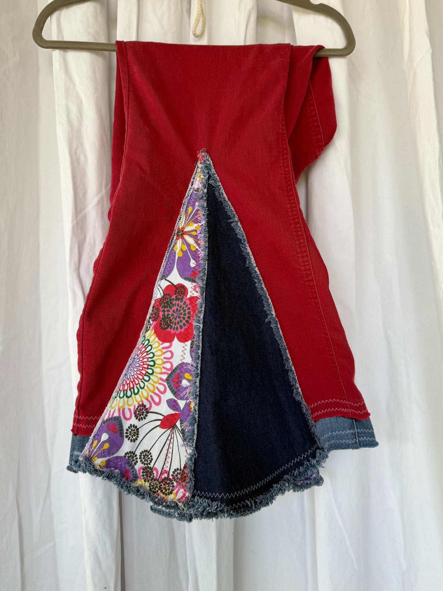 Red Bell Bottom Jeans (size 16) – Colorful Floral Patchwork Flare