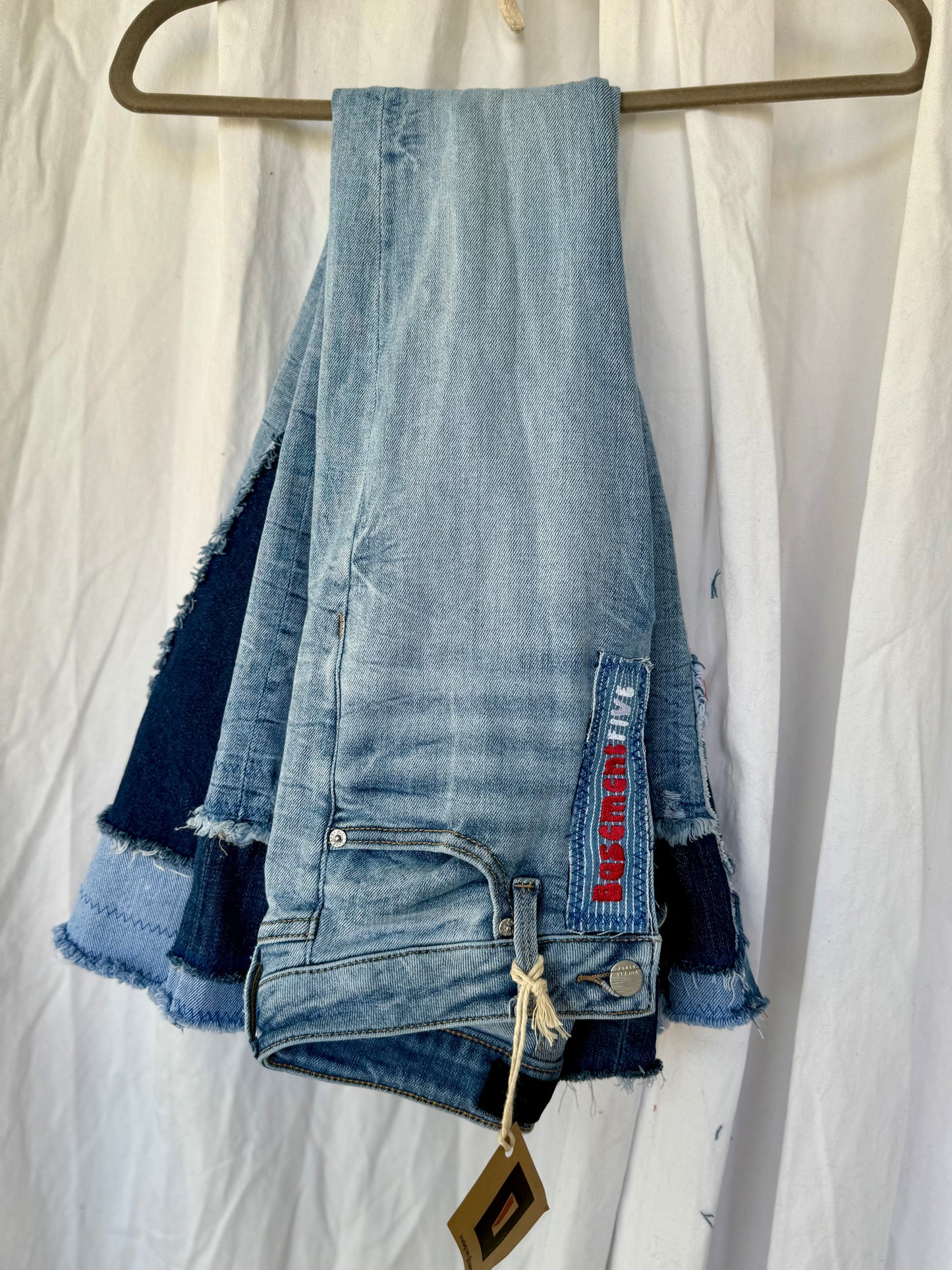 Denim Bell Bottom Jeans – Red & Blue Flower Power Flare (size 0)