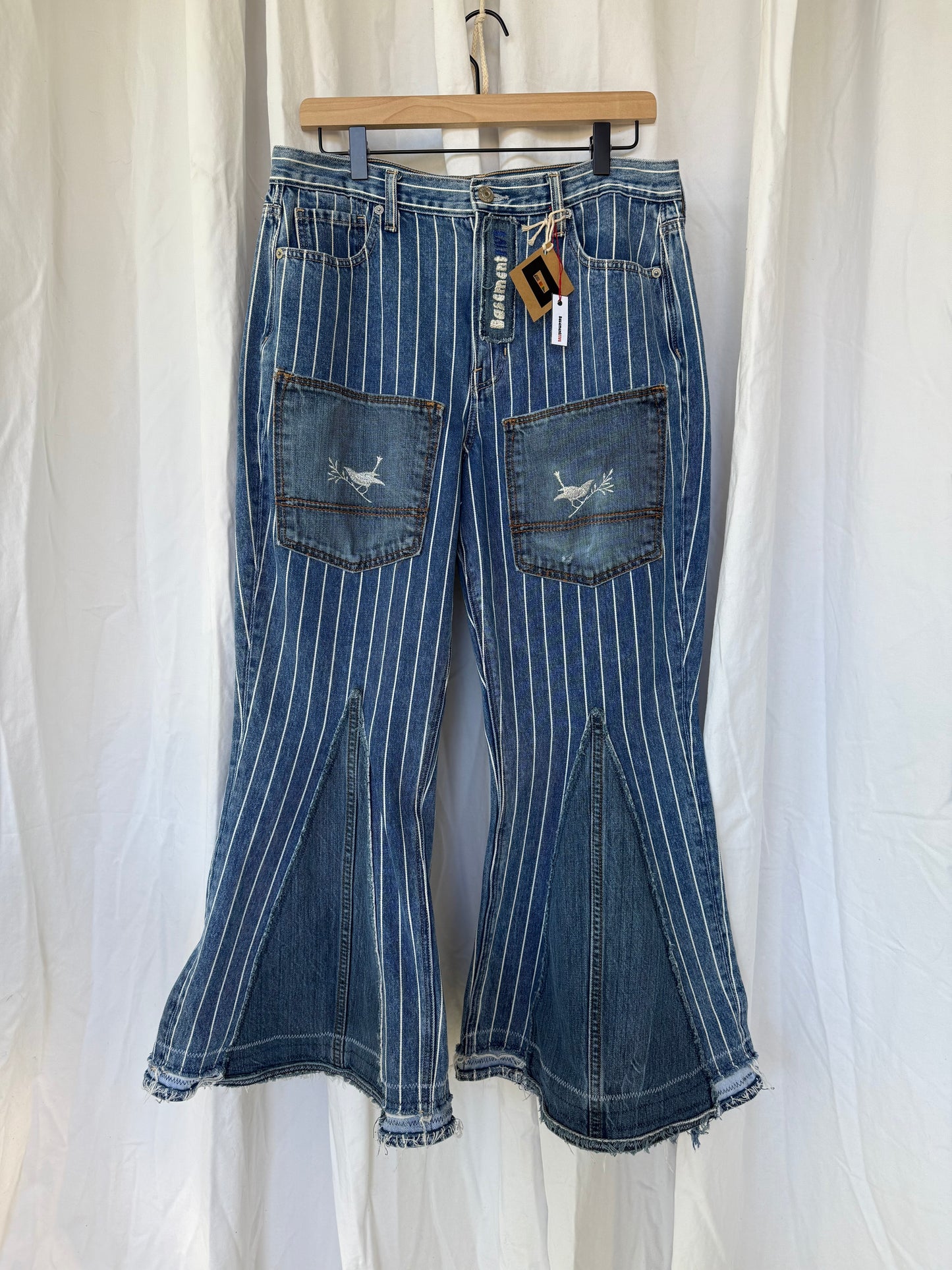 Pinstripe Bell Bottom Jeans – Western Revival Style (size 12)