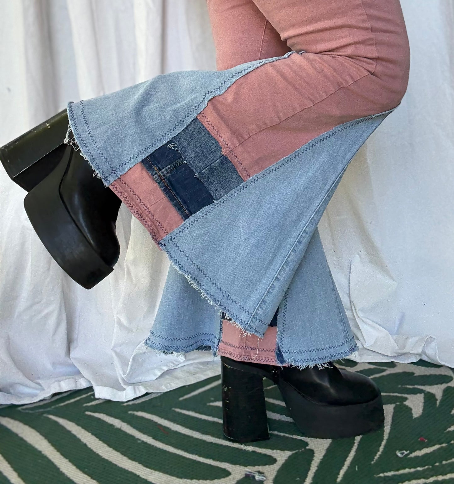 Pink Bell Bottom Jeans (size 12) – Patchwork Denim Flare