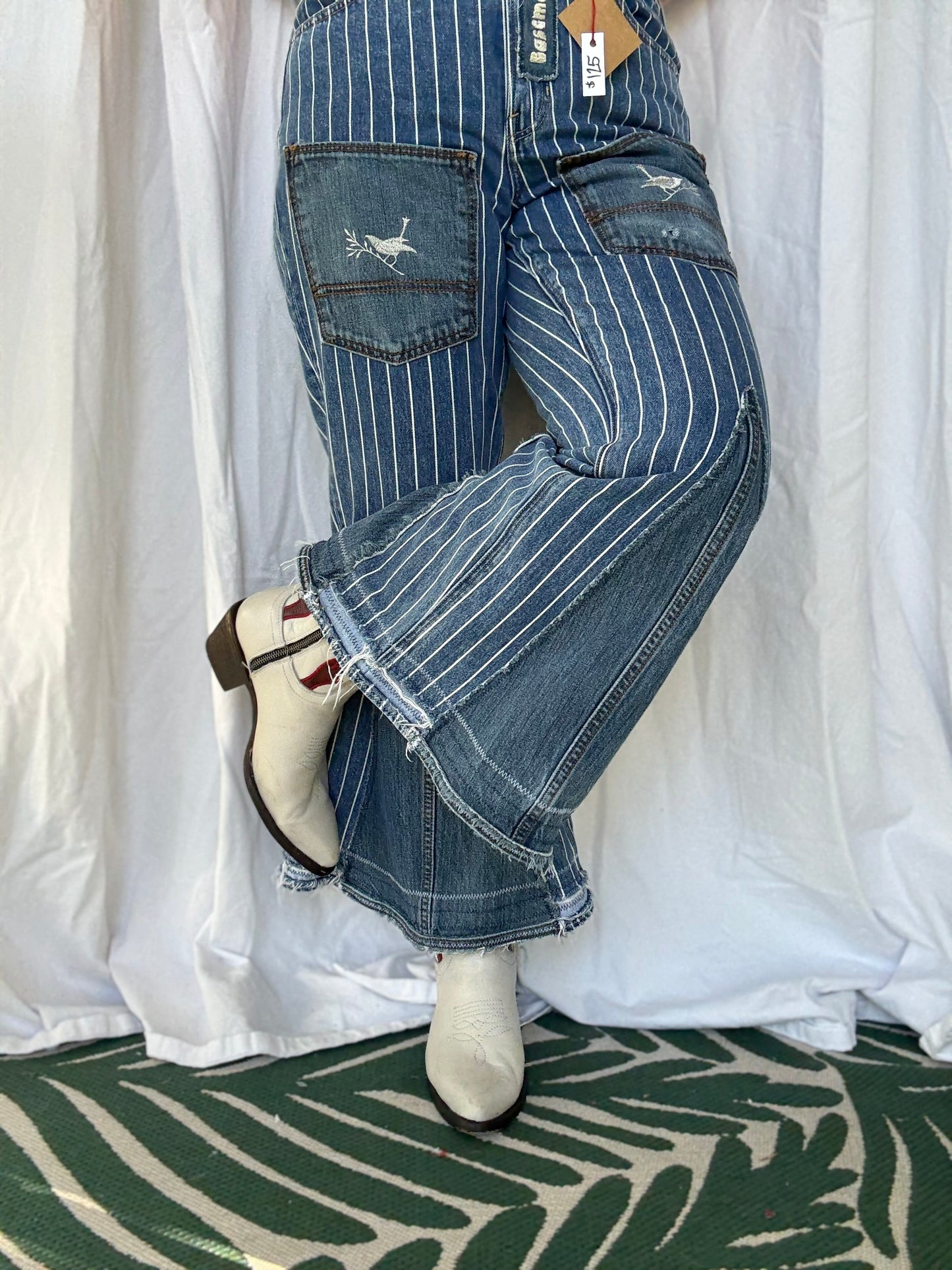 Pinstripe Bell Bottom Jeans – Western Revival Style (size 12)