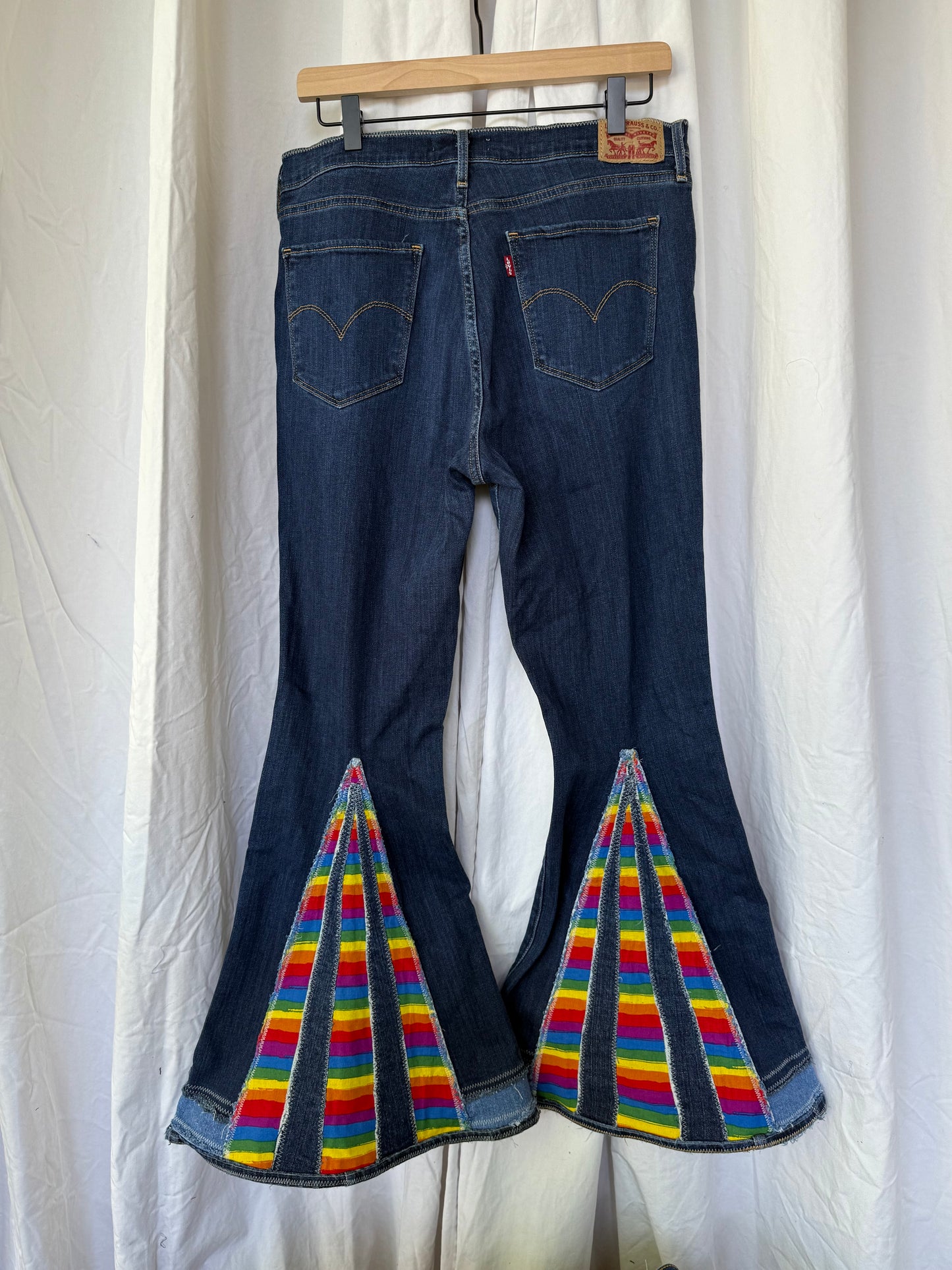 Rainbow Bell Bottom Jeans (size 10) – Bold Retro Pride Pants