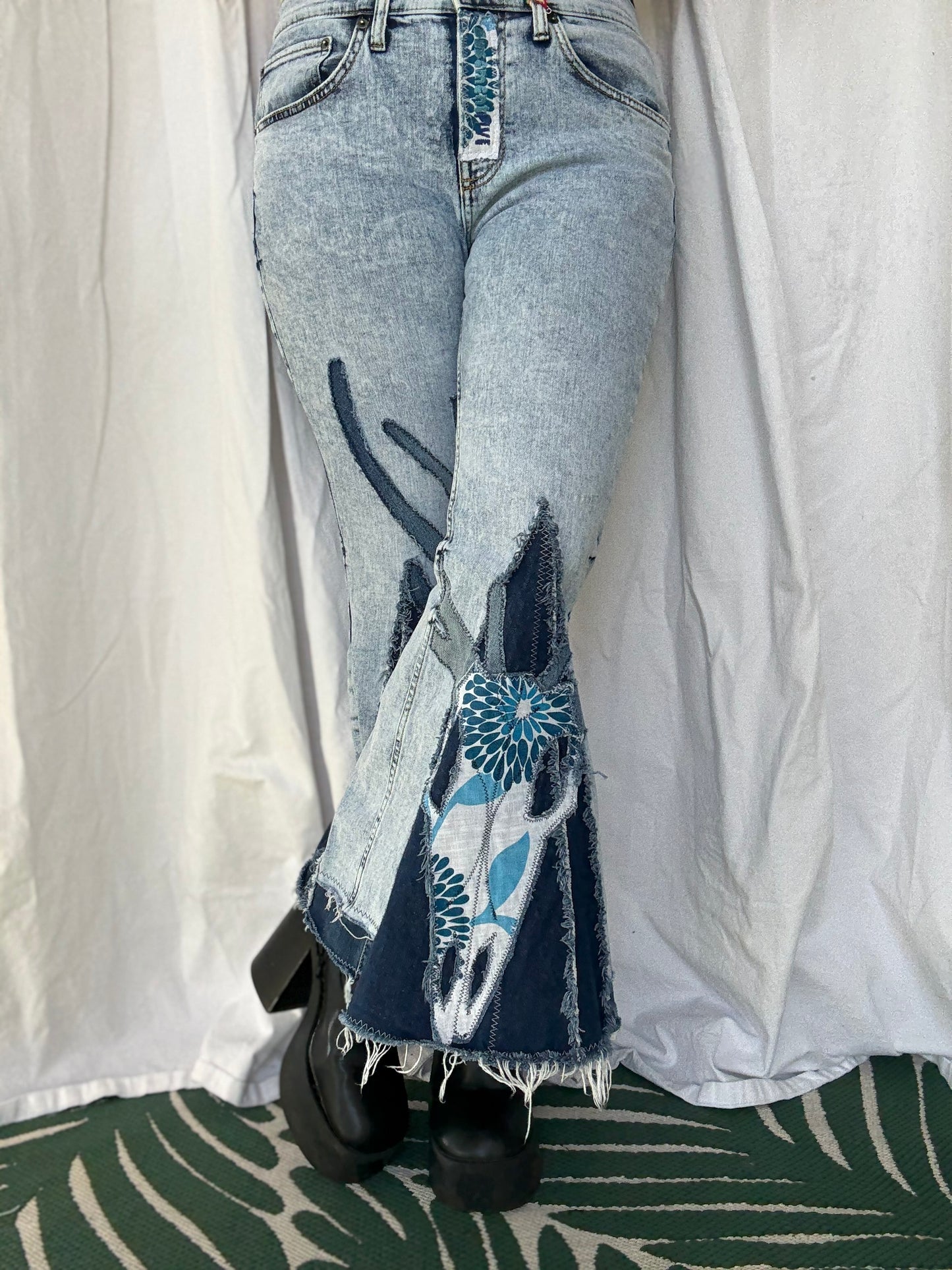 Western Boho Skull Appliqué Bell Bottoms (size 10)