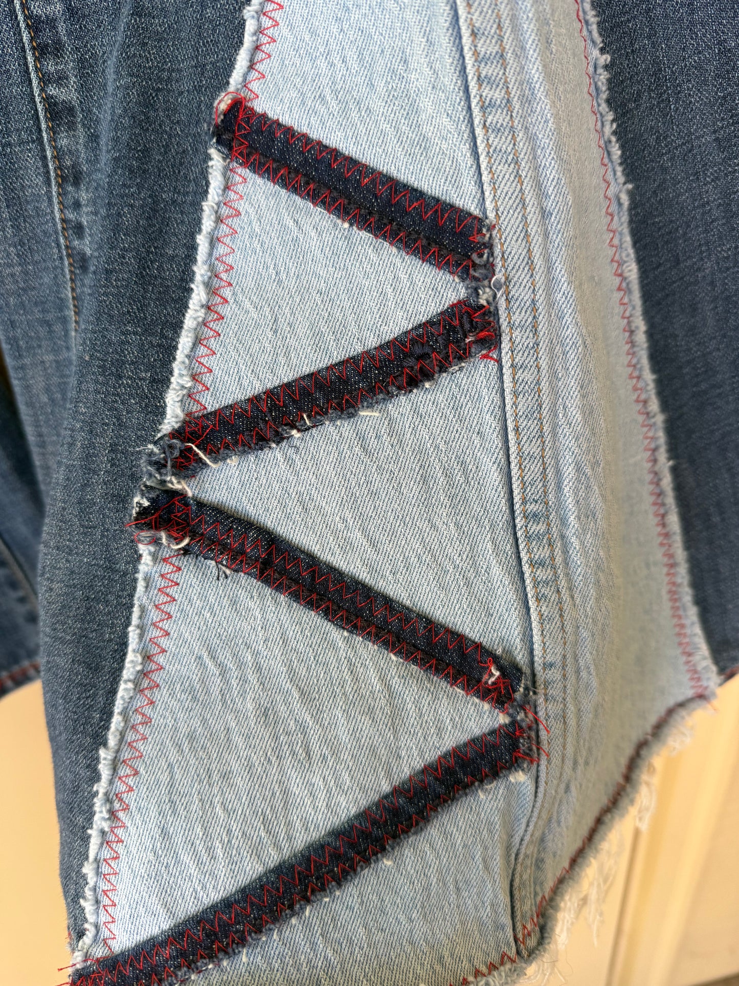 Upcycled Denim Bell-Bottoms — “Indigo Stripes” (Men’s 33x34)