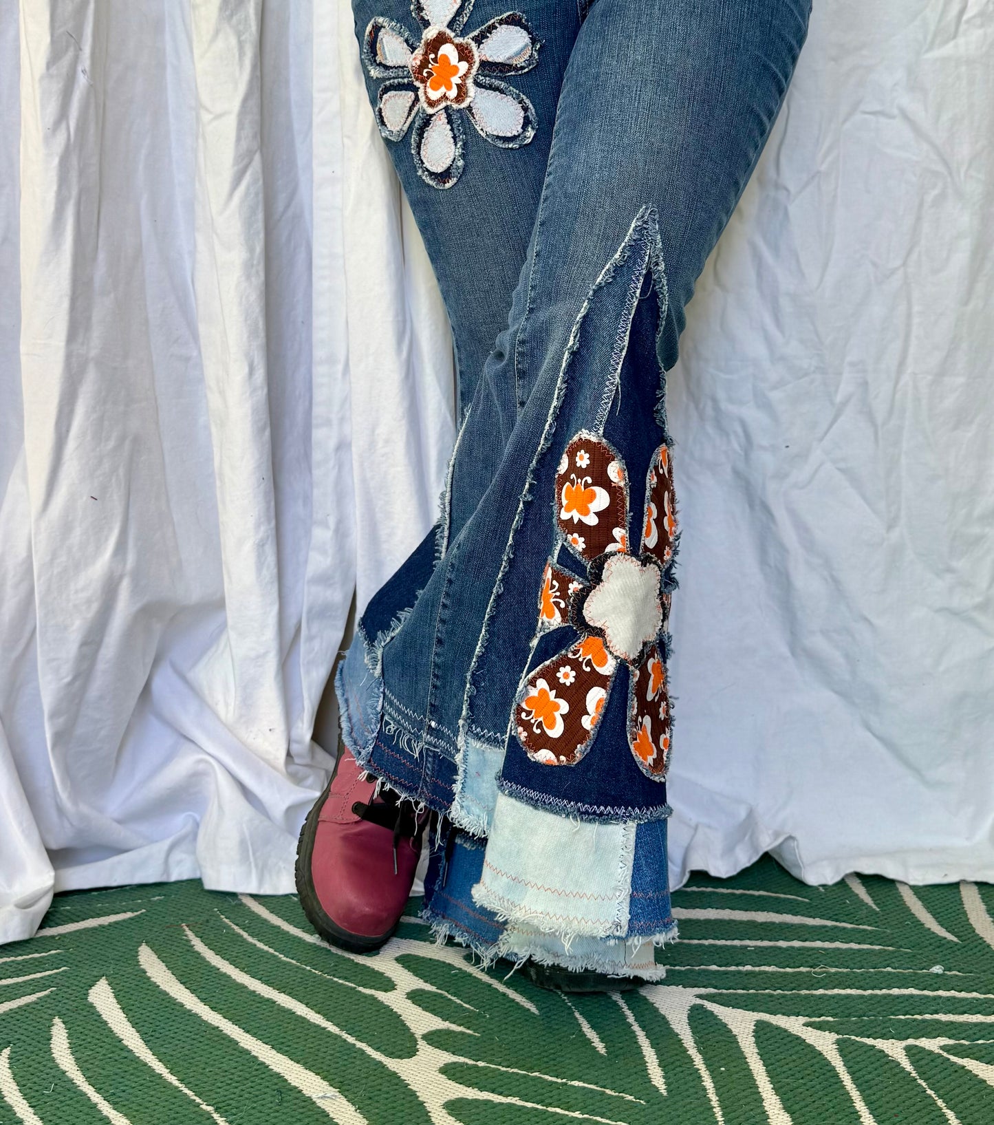 Retro Patchwork Flower Bell Bottoms