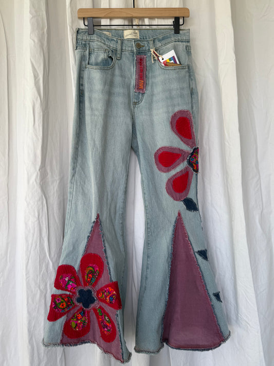 Pink & Red Floral Bell Bottom Jeans (size 6)– Groovy Retro Statement
