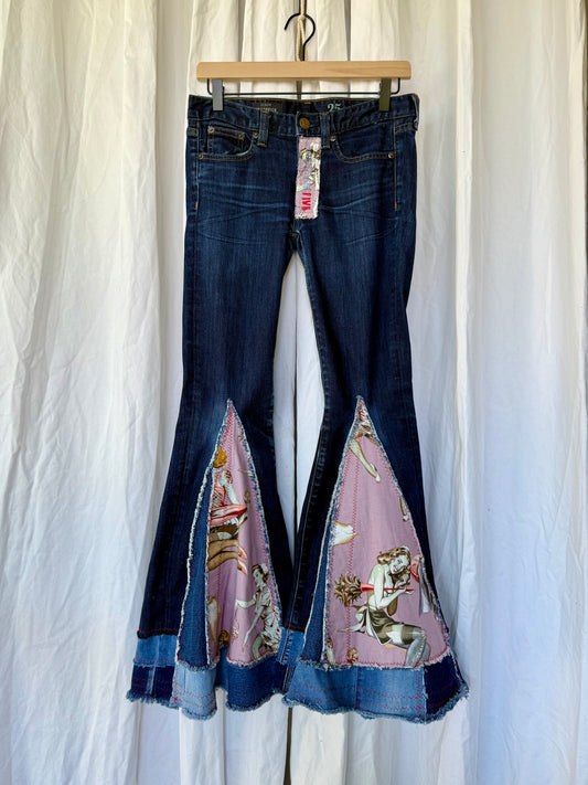Retro Zombie Pin-Up Upcycled Bell Bottom Jeans ( size 1)
