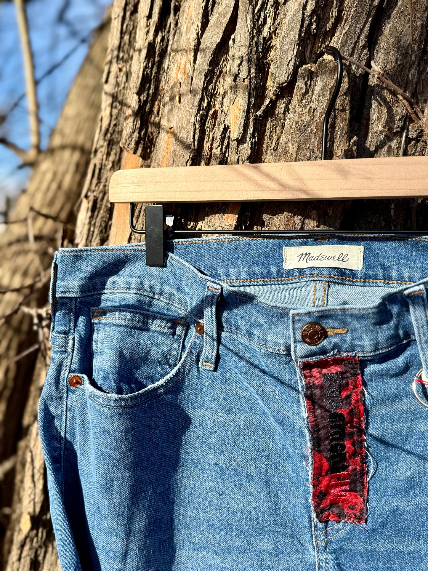 Crimson Skull Patchwork Bell Bottoms (Size 8)