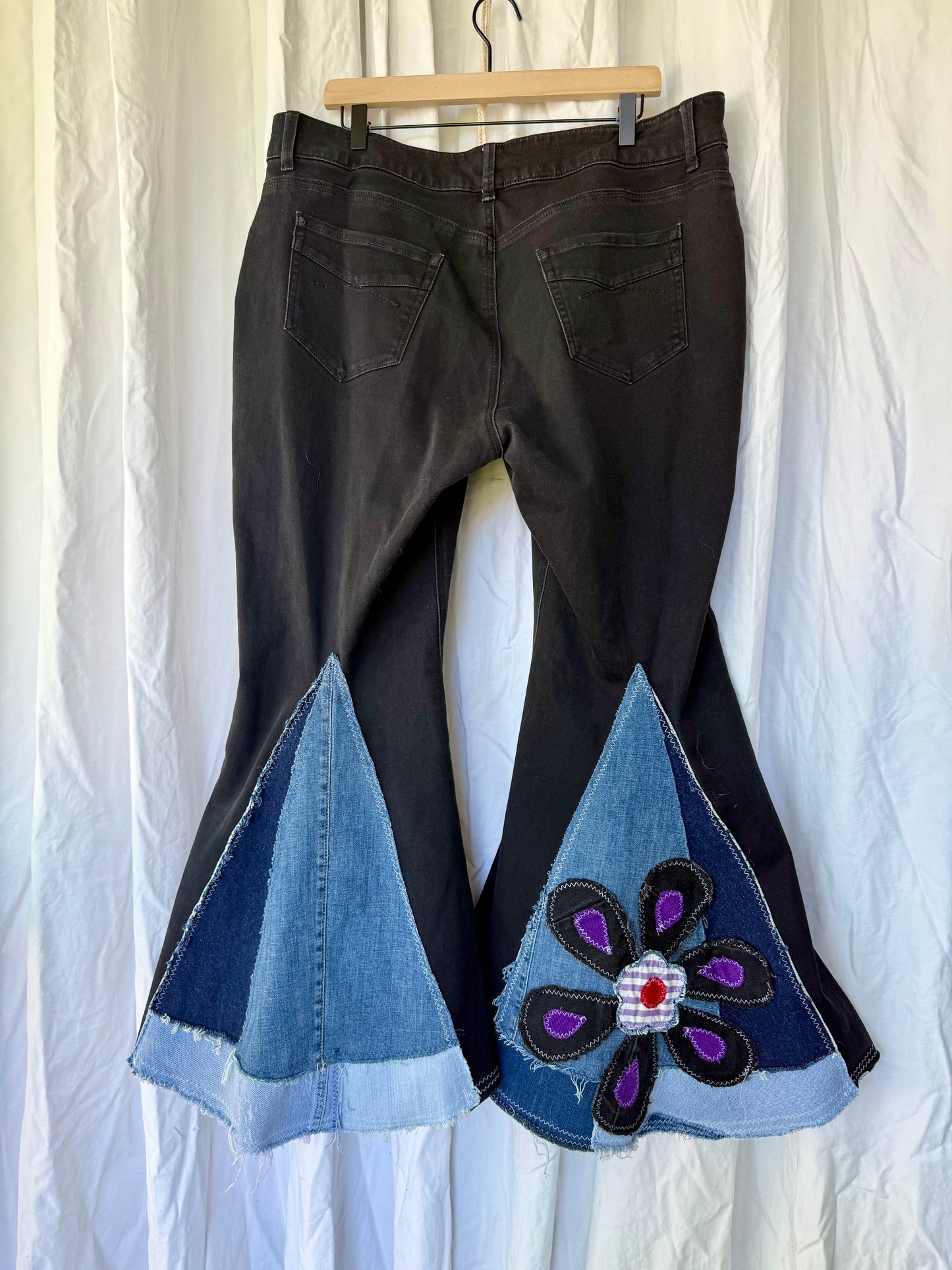 Midnight Bloom Upcycled Bell Bottoms (Size 18)