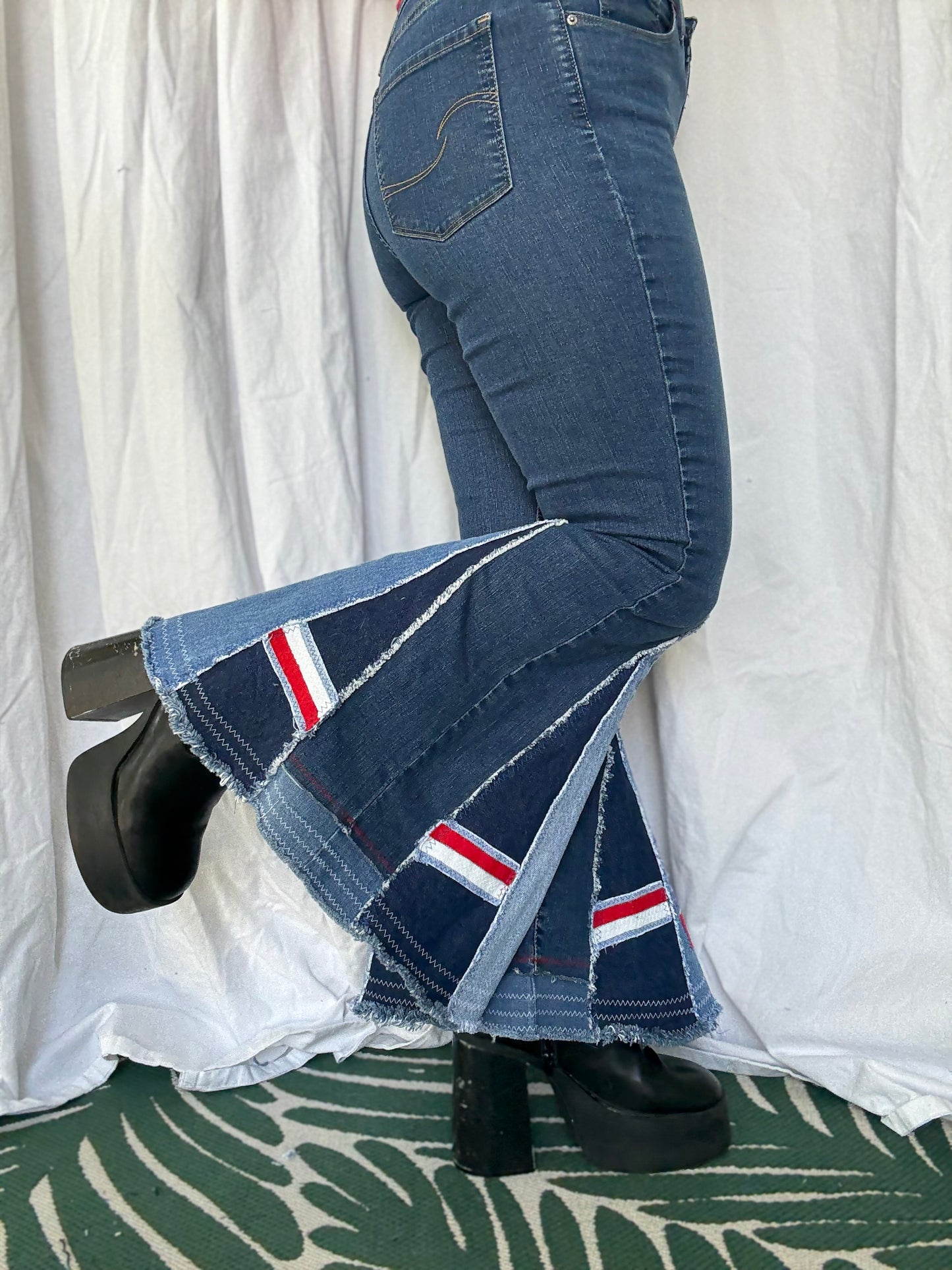 KU Jayhawks Bell Bottom Jeans (size 8) – Upcycled Retro Flare