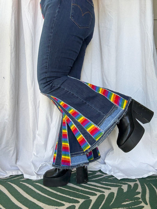 Rainbow Bell Bottom Jeans (size 10) – Bold Retro Pride Pants