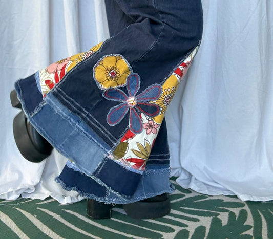 Floral Bell Bottom Jeans (size 20)– Retro Flower Power Flares