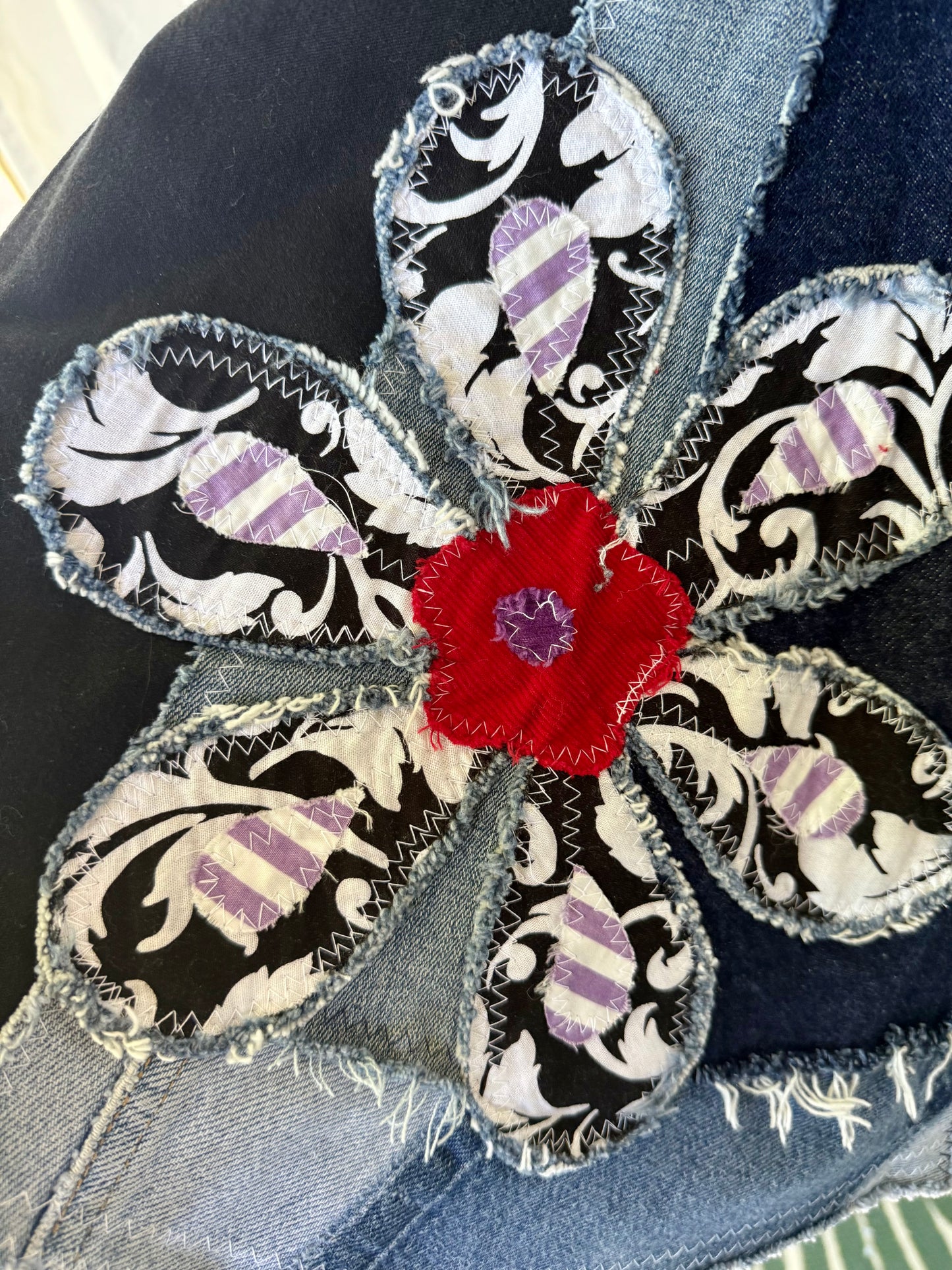 Midnight Bloom Upcycled Bell Bottoms (Size 18)