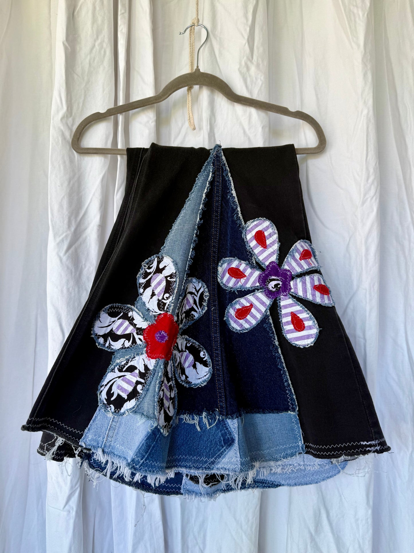 Midnight Bloom Upcycled Bell Bottoms (Size 18)