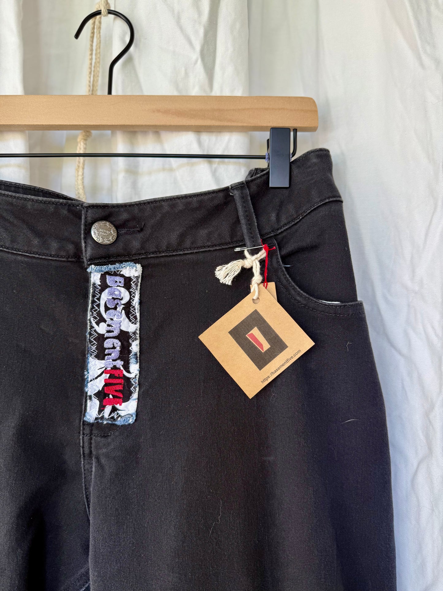 Midnight Bloom Upcycled Bell Bottoms (Size 18)