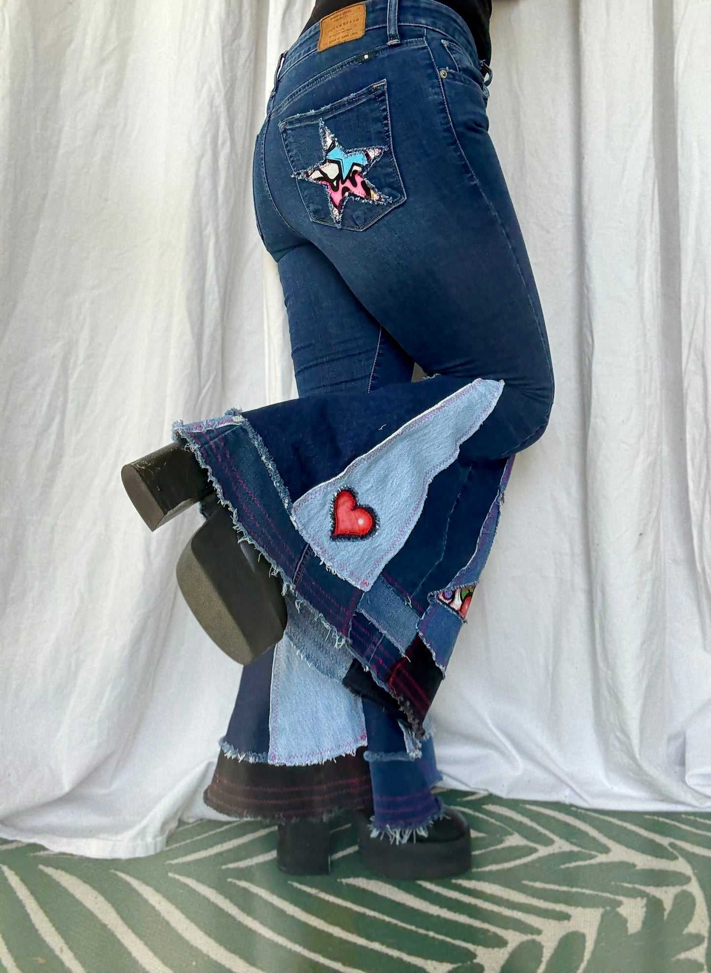 Sugar Skull Star Bell Bottom Jeans (size 8)