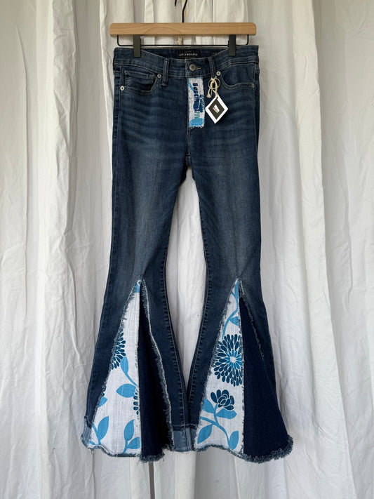 Blue Floral Bell Bottom Jeans (size 2)– Retro Boho Vibes