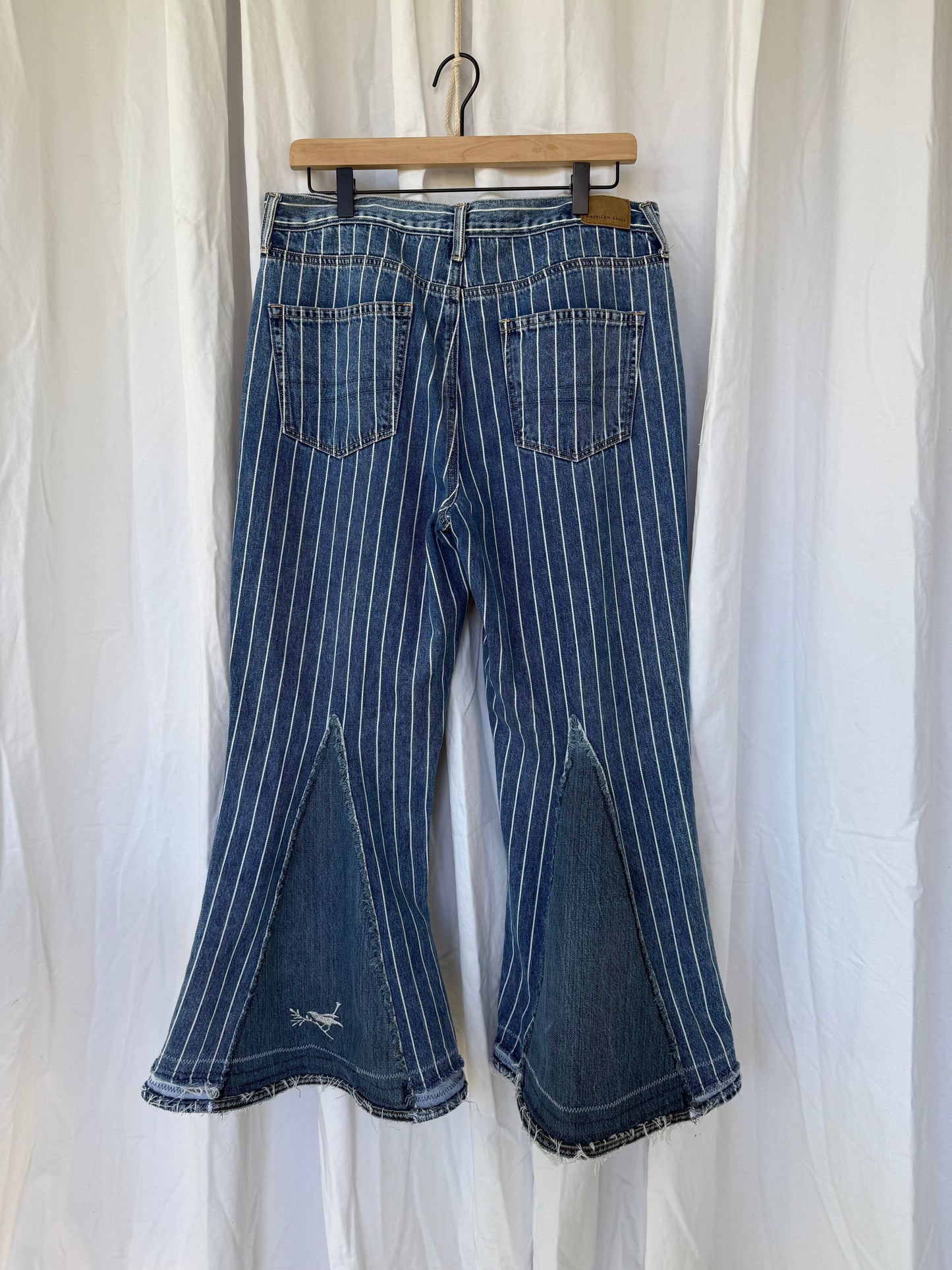 Pinstripe Bell Bottom Jeans – Western Revival Style (size 12)