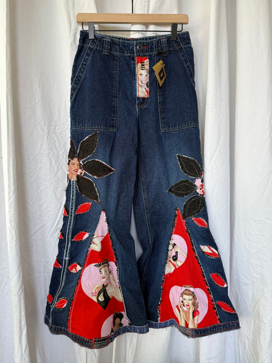 Retro Pin-Up Bell Bottom Jeans – Upcycled Statement Pants