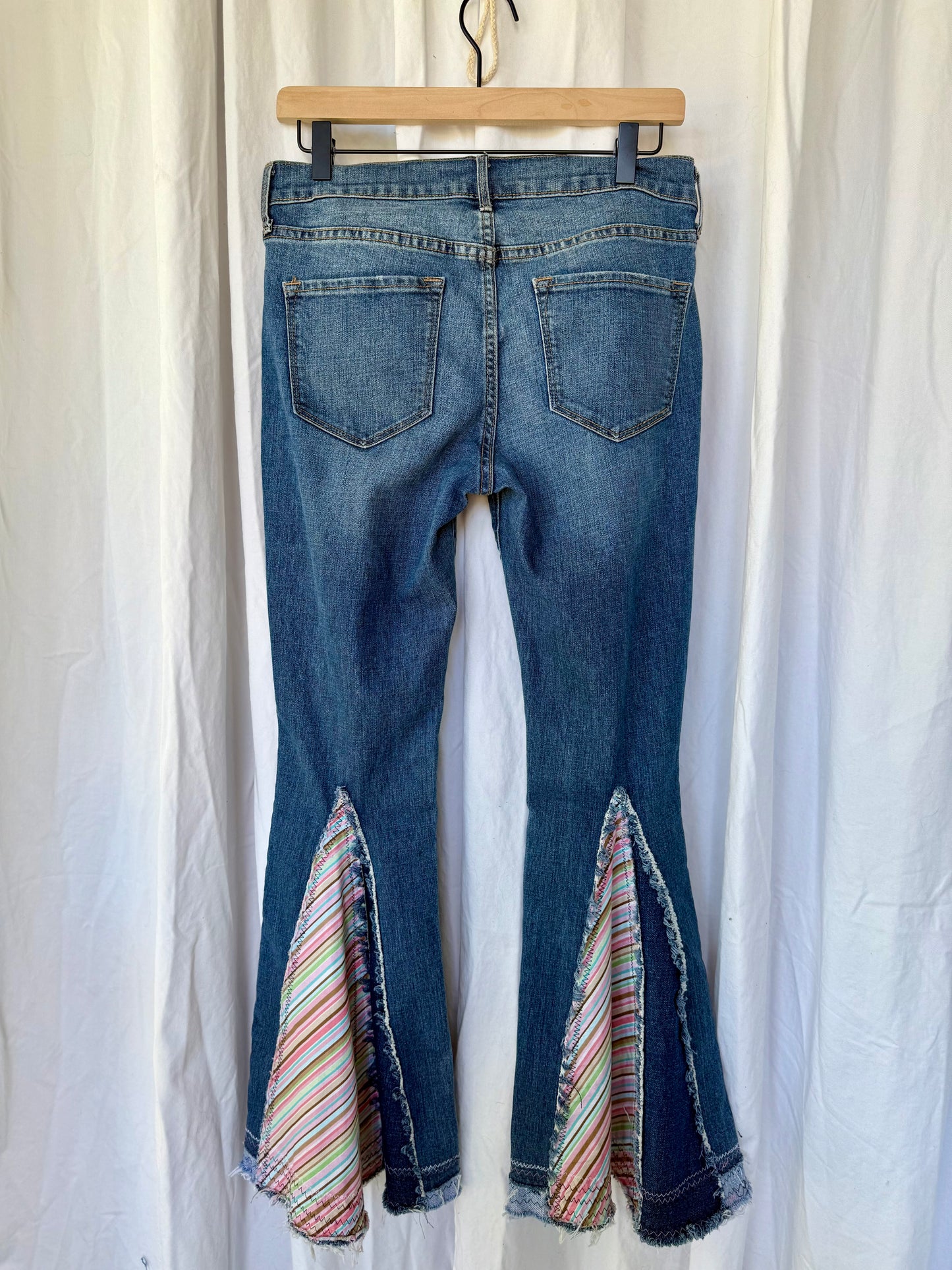 Diagonal Pink Striped Upcycled Bell  Bottoms (size 6)