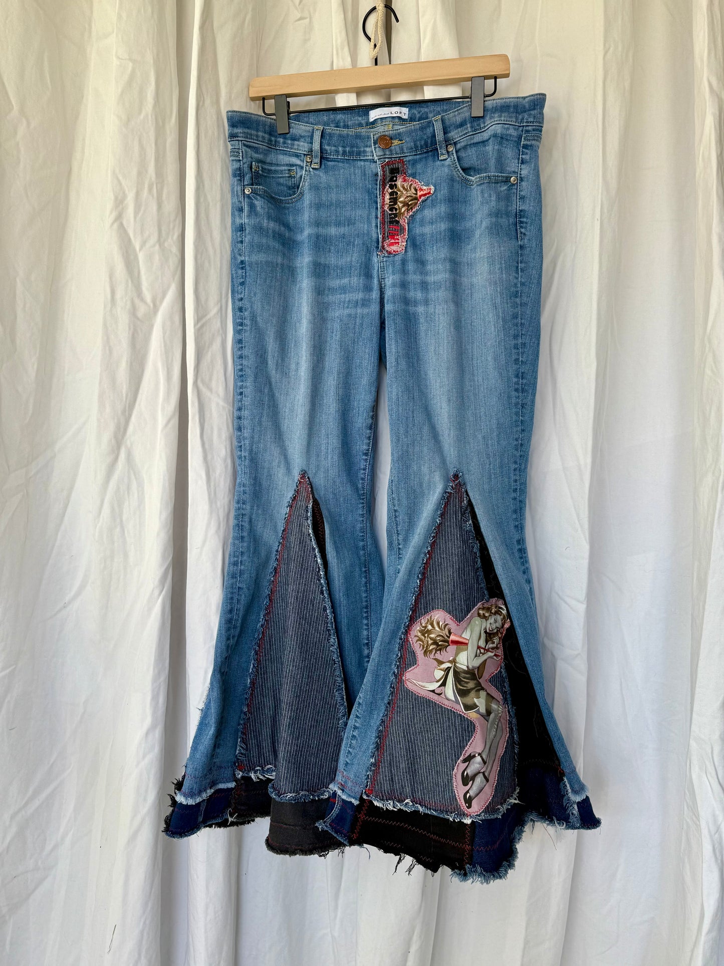 “Cleaning lady” Pin-Up Zombie Bell Bottom Jeans – Retro Rocker Flare (size 12)