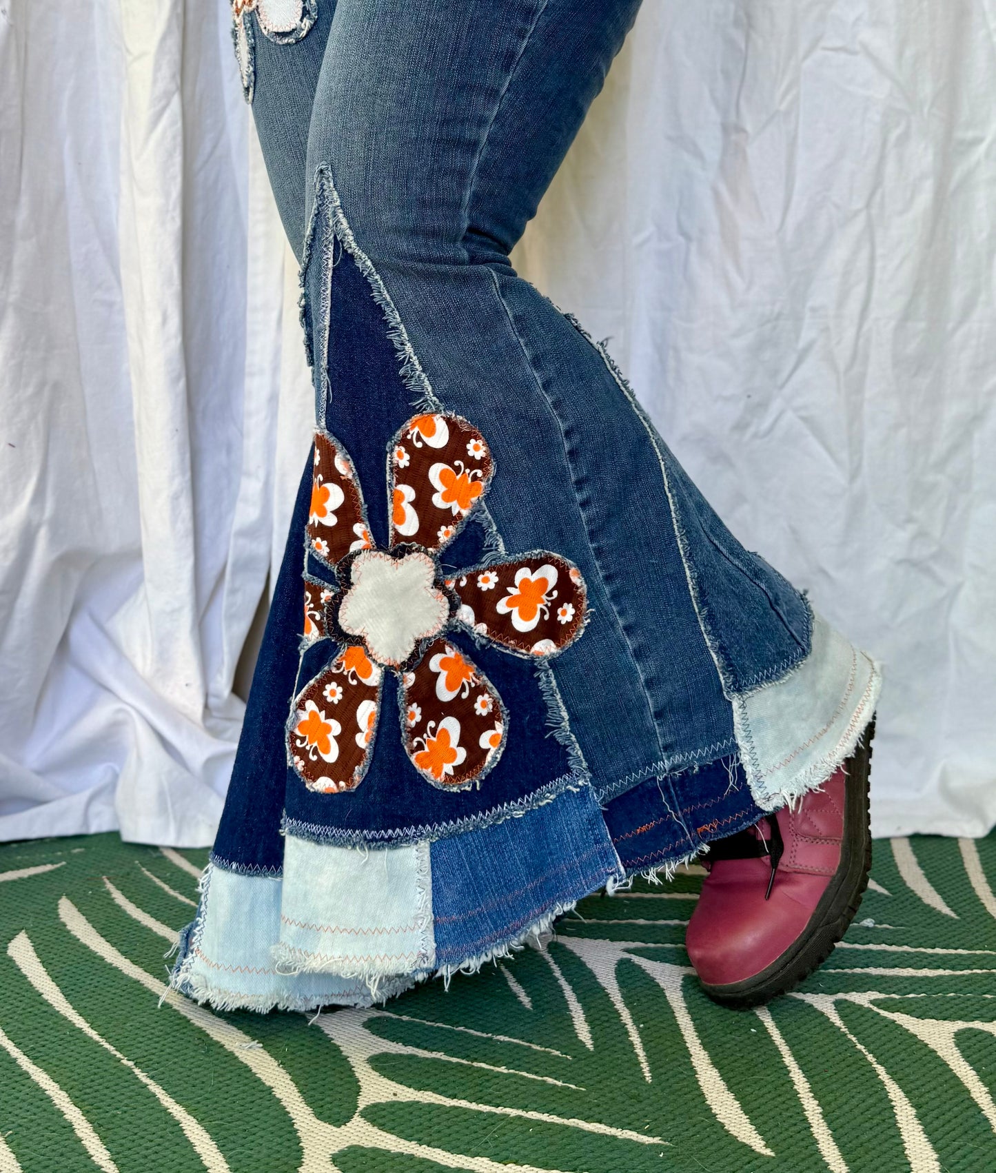 Retro Patchwork Flower Bell Bottoms