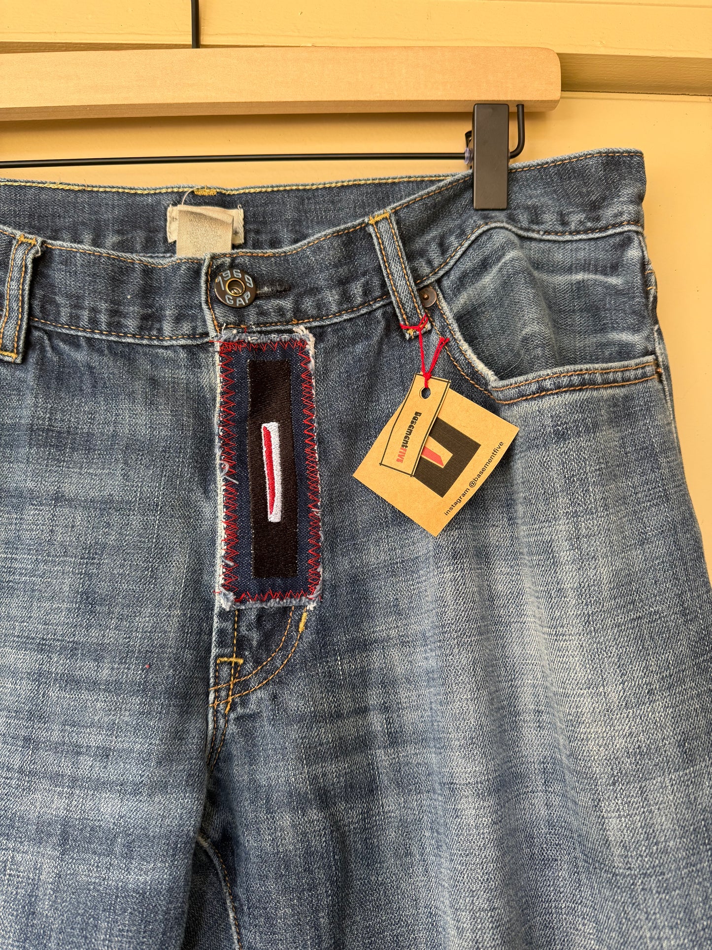 Upcycled Denim Bell-Bottoms — “Indigo Stripes” (Men’s 33x34)