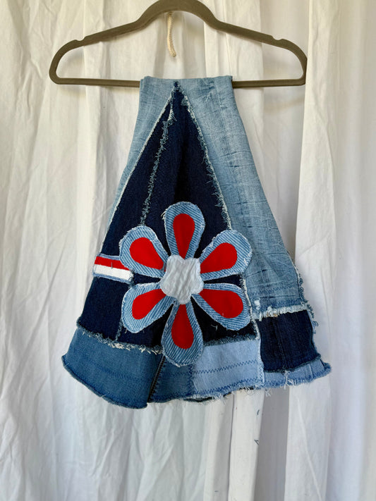 Denim Bell Bottom Jeans – Red & Blue Flower Power Flare (size 0)