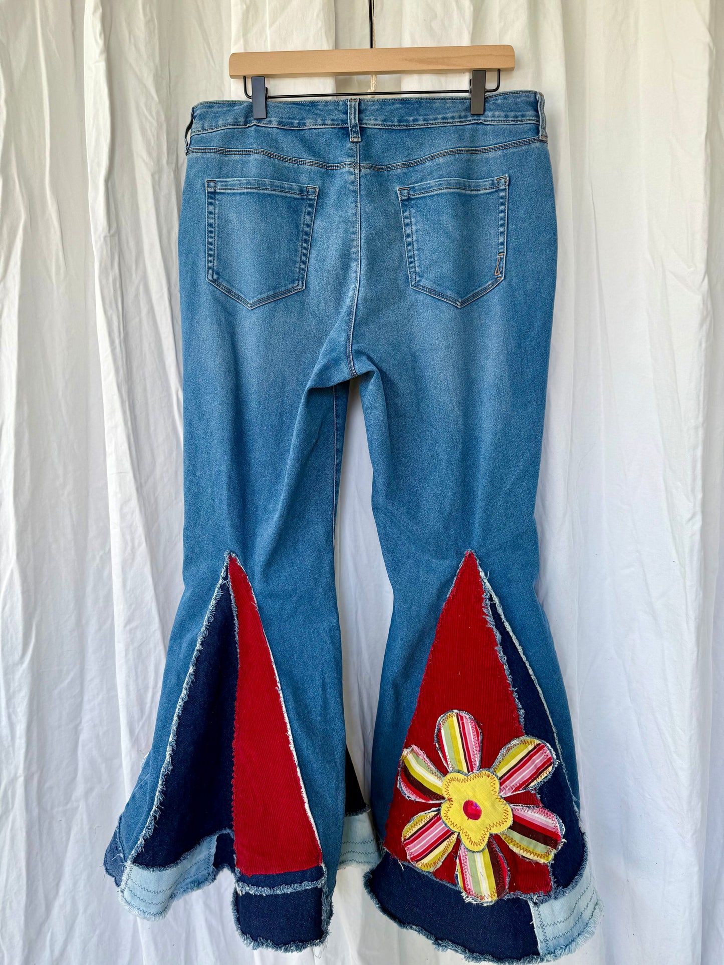 Striped Retro Flower Bell Bottoms - Size 16 (34x31