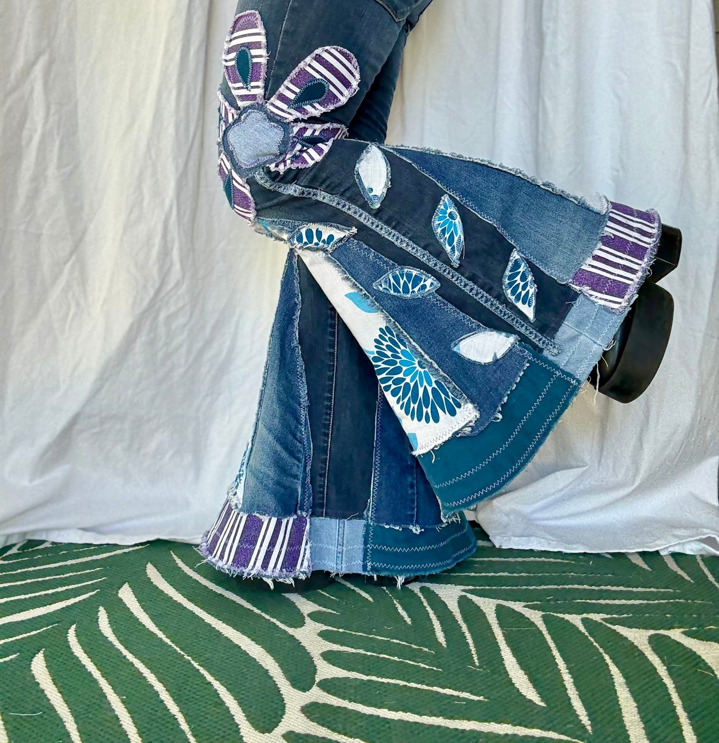 Blue Floral & Striped Retro Patchwork (size 8)