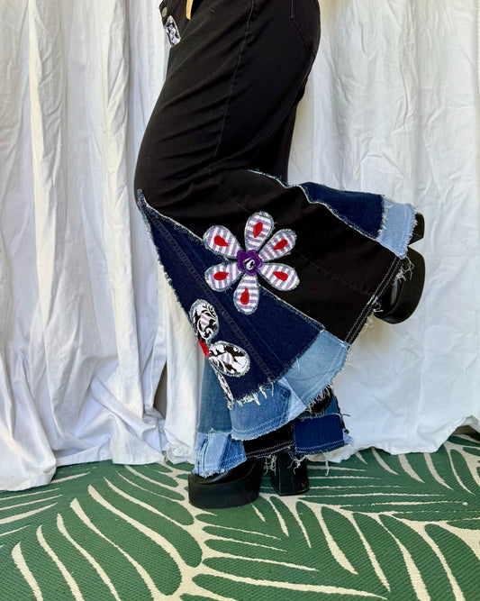 Midnight Bloom Upcycled Bell Bottoms (Size 18)