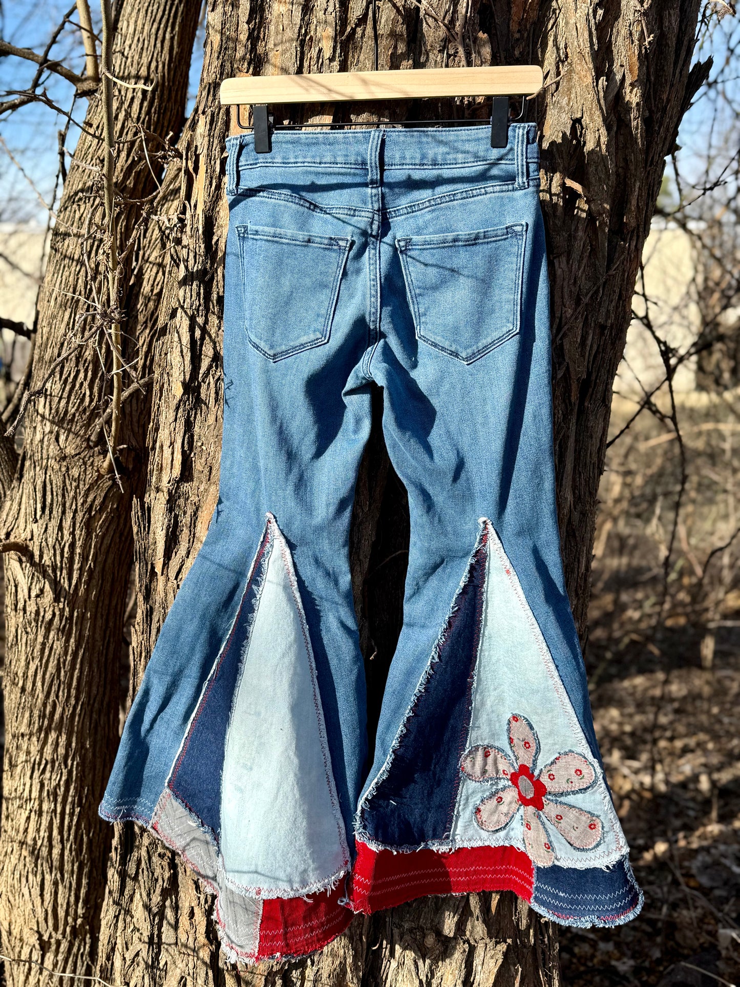 Americana Patchwork Flower Bell Bottoms (Size 2)