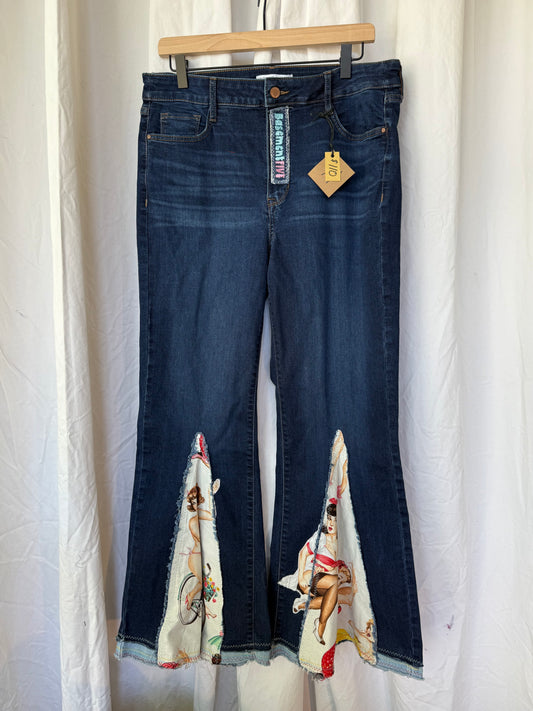 Vintage Pin-Up Bell Bottom Jeans – Upcycled (size 14)