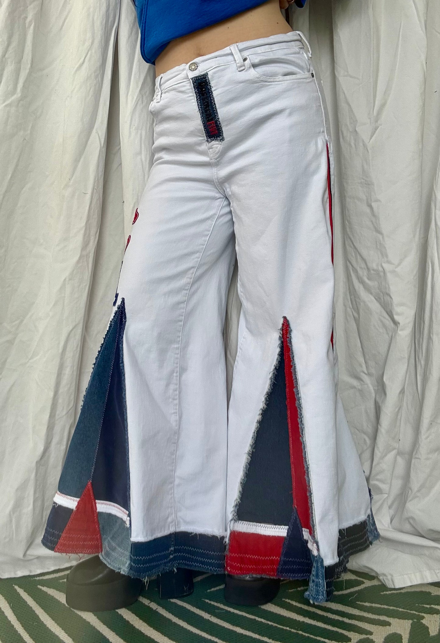 Upcycled “Wildcat Pride” Bell Bottom Jeans (size 16)