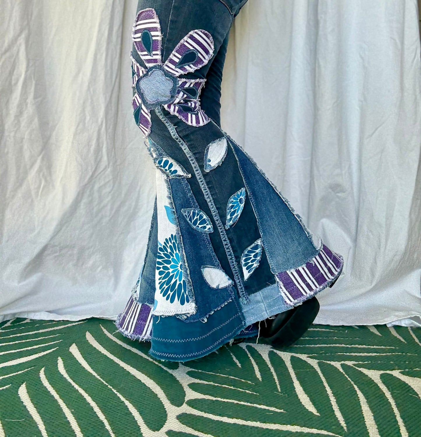 Blue Floral & Striped Retro Patchwork (size 8)